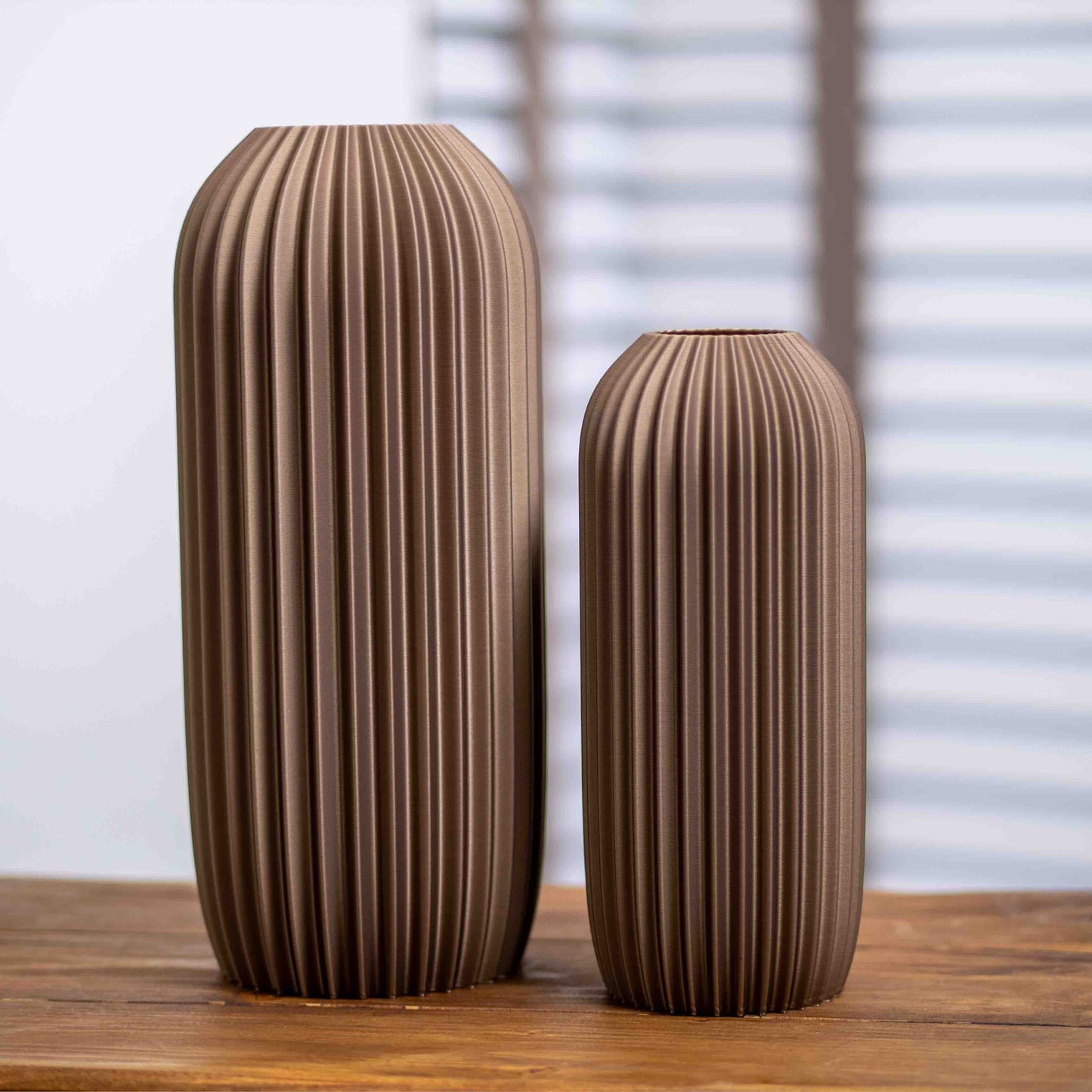 Gold Earth Tone Vase | Elegant Pleated Design Ornament for Pampas Grass & Dried Flowers Display