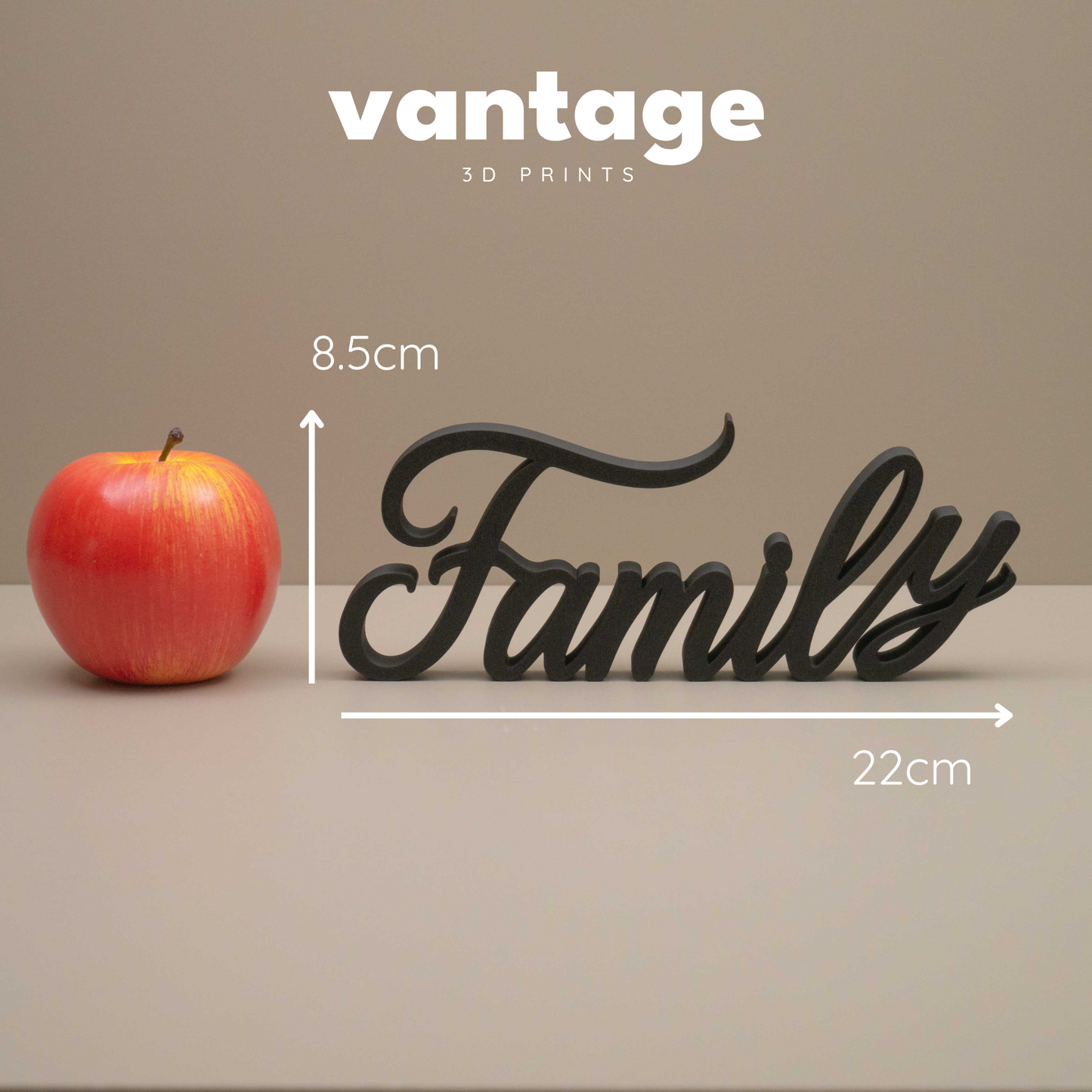 Family Word Ornament – Freestanding Cursive Decor for Shelf, Mantel or Living Room Display