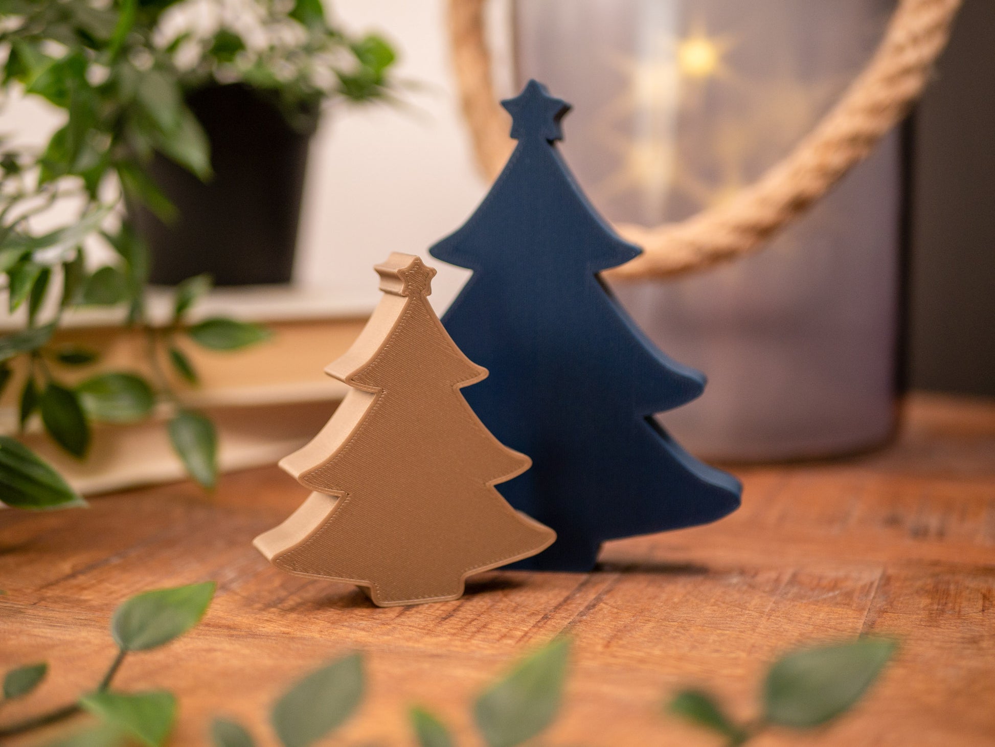 Freestanding Christmas Tree Ornaments- For Shelf or Tabletop - Navy Blue and Gold, Sage Green & Silver - Vantage 3D Prints