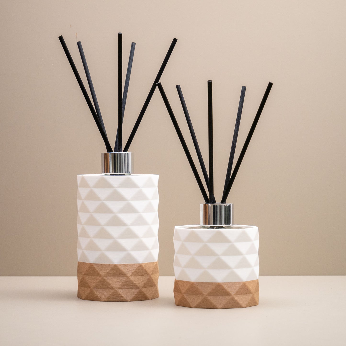Reed Diffuser Bottle (100ml) with Diamond Pattern - Ivory White/Wood Effect