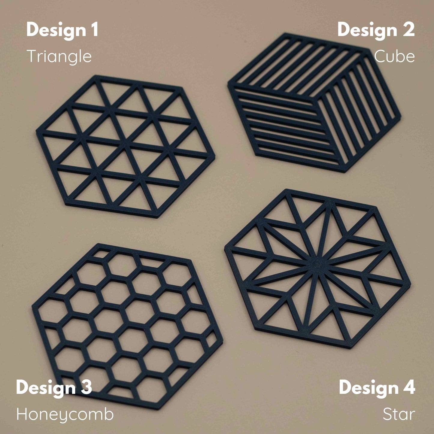 Geometric Cube Coasters - Navy Blue - 4 or 8 Pack