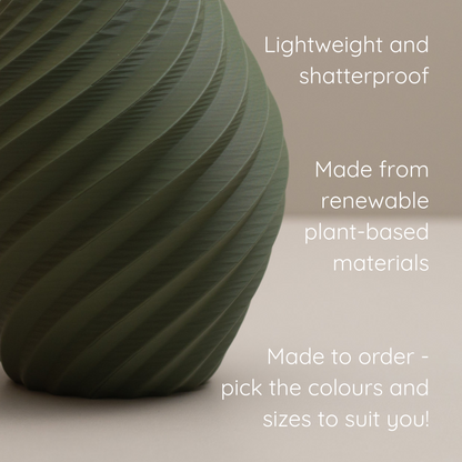 Olive Green Vase - Swirl Effect  - Decorative 3D Print Ornament