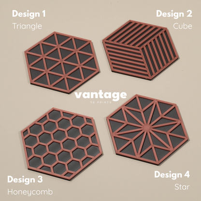 Copper Hexagonal Coasters - 4 or 8 pack - Copper/ Gunmetal Grey