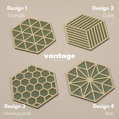 Olive Green Hexagonal Coasters - 4 or 8 pack
