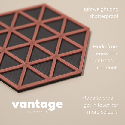 Copper Hexagonal Coasters - 4 or 8 pack - Copper/ Gunmetal Grey