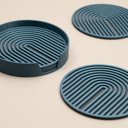Circular Arch Coasters - 4 or 8 pack - Kingfisher Blue/ Gunmetal Grey