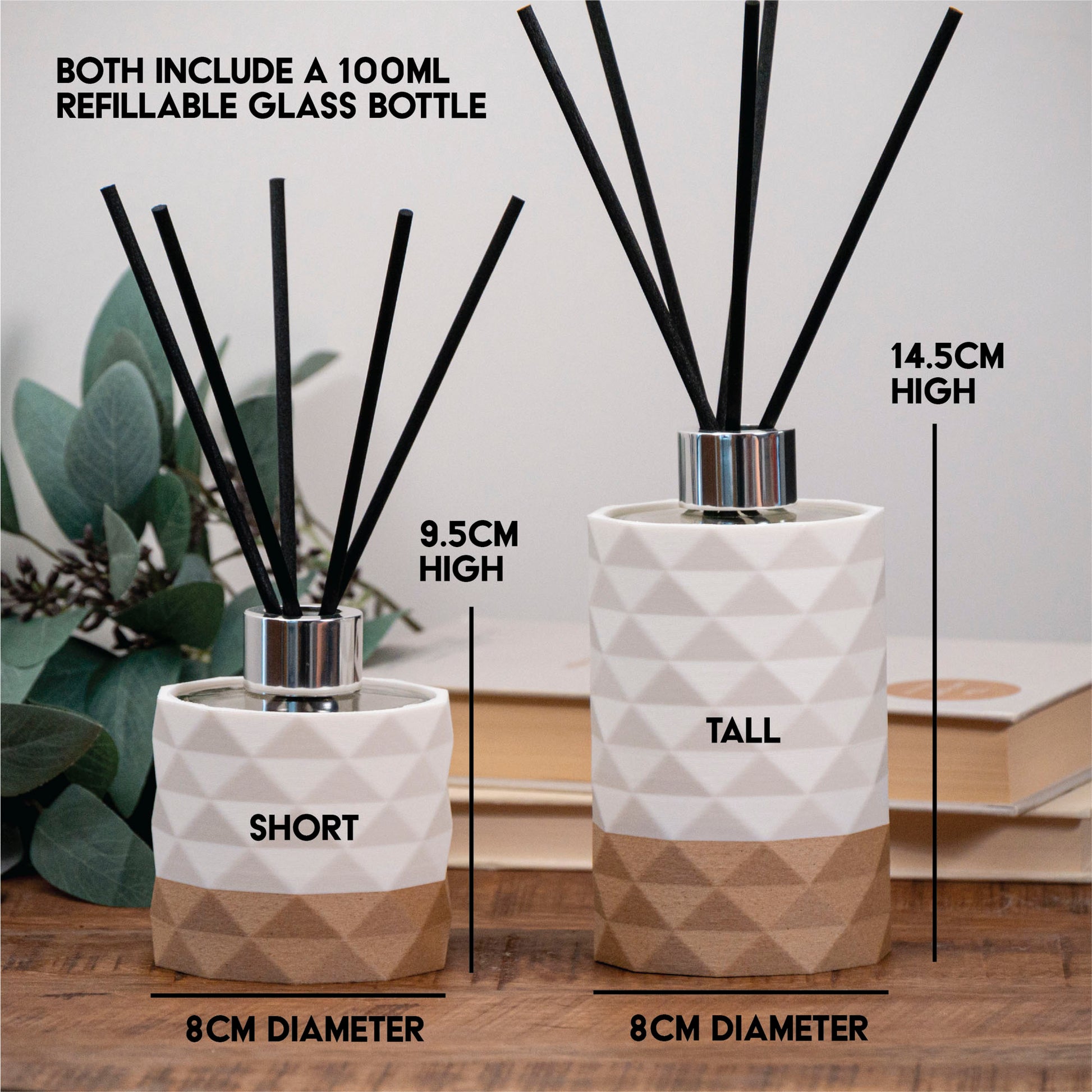 Reed Diffuser Bottle (100ml) with Diamond Pattern - Ivory White/Wood Effect - Vantage 3D Prints