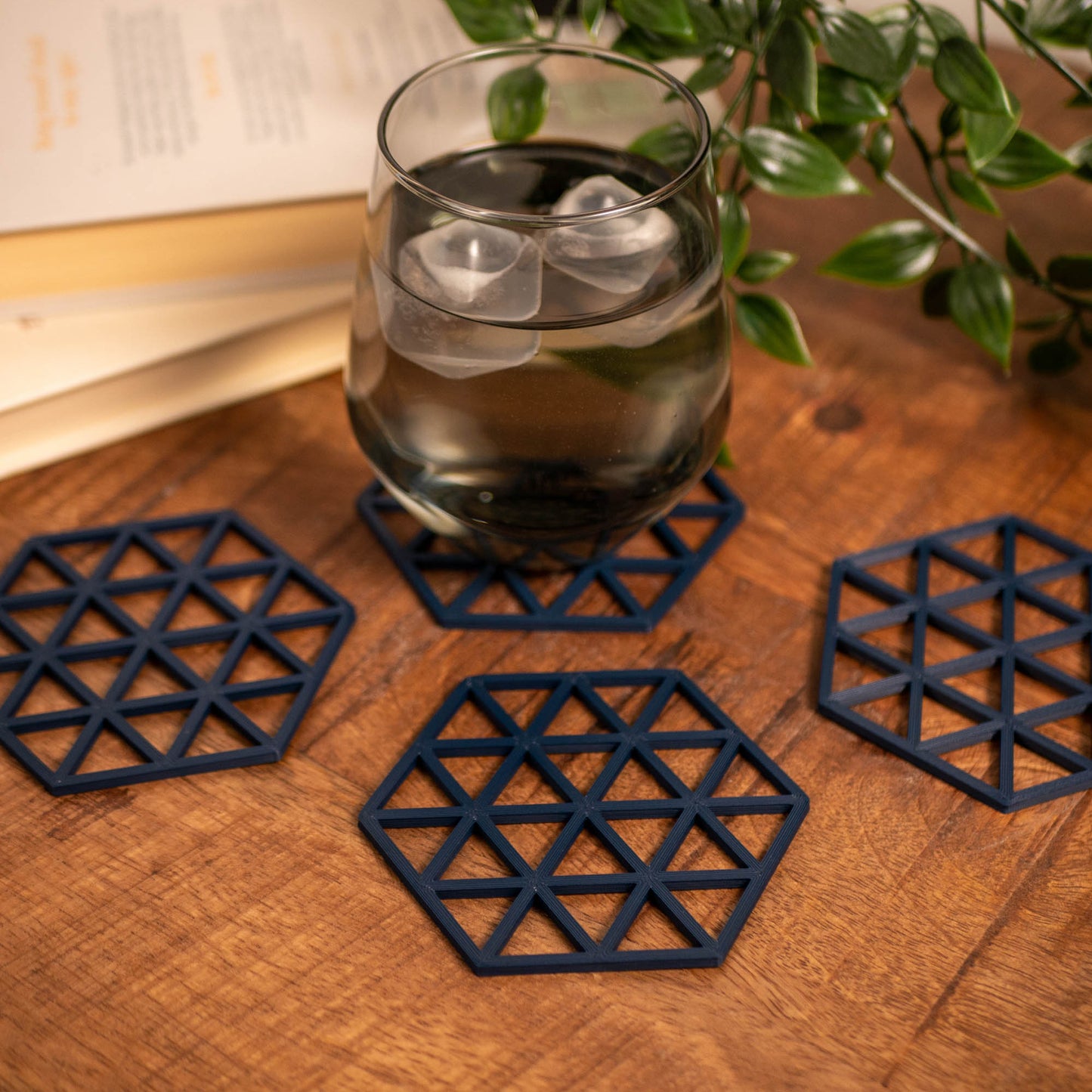 Geometric Triangle Pattern Coasters 4 or 8 pack - Navy Blue, Stone, Black and White - Vantage 3D Prints