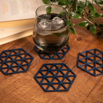Geometric Triangle Pattern Coasters 4 or 8 pack - Navy Blue, Stone, Black and White - Vantage 3D Prints