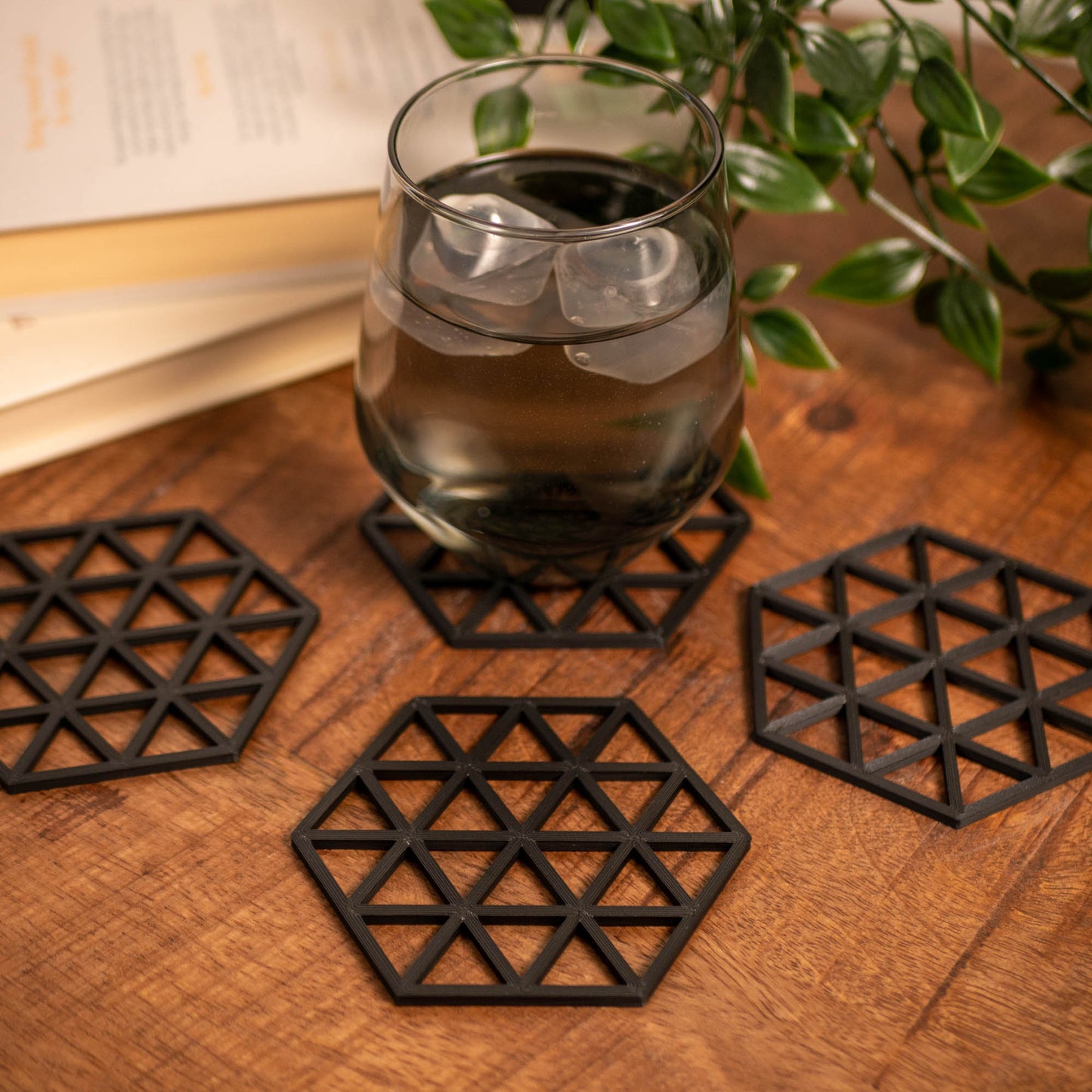 Geometric Triangle Pattern Coasters 4 or 8 pack - Navy Blue, Stone, Black and White - Vantage 3D Prints