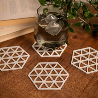 Geometric Triangle Pattern Coasters 4 or 8 pack - Navy Blue, Stone, Black and White - Vantage 3D Prints