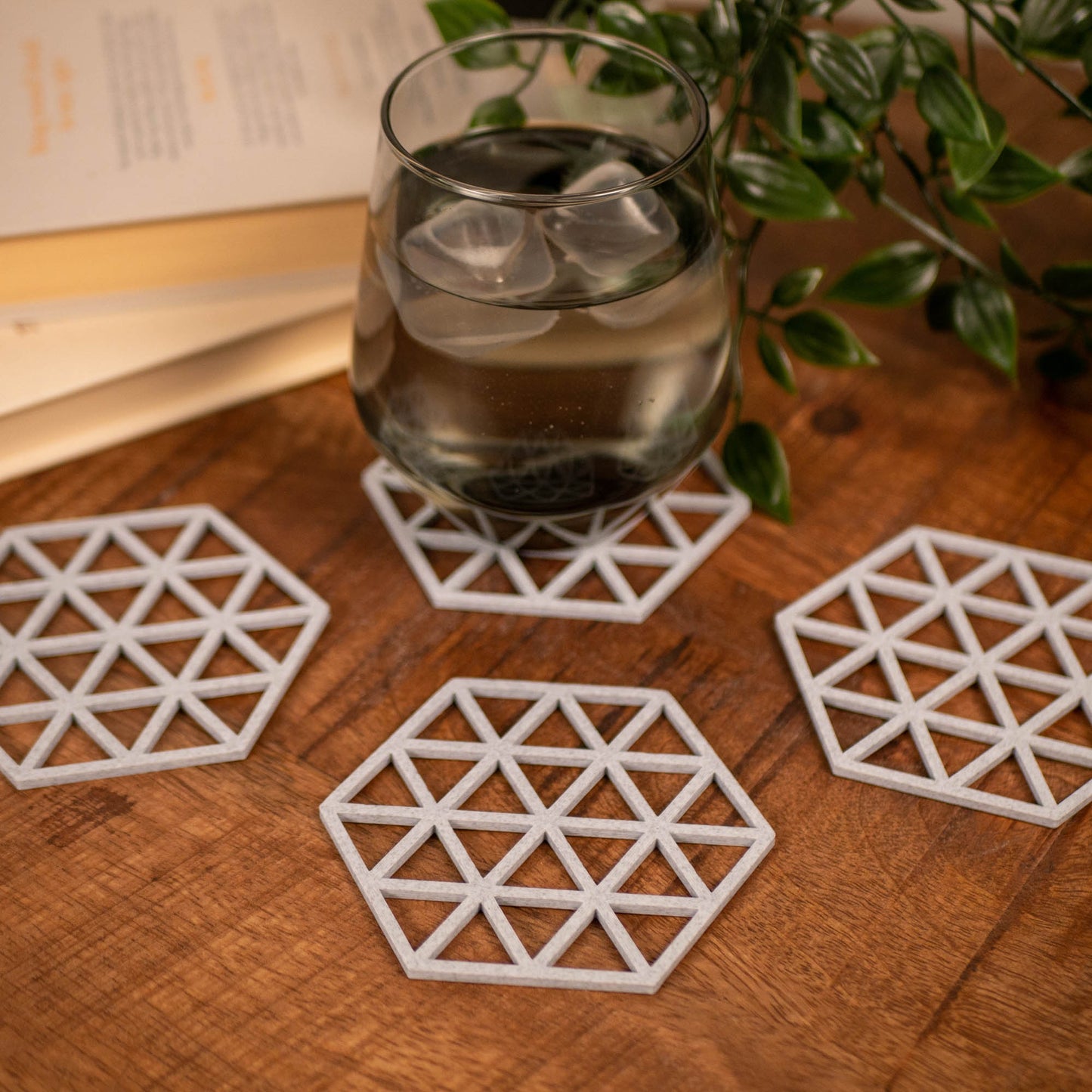 Geometric Triangle Pattern Coasters 4 or 8 pack - Navy Blue, Stone, Black and White - Vantage 3D Prints