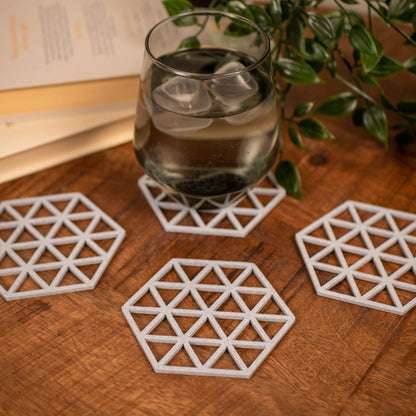 Geometric Triangle Pattern Coasters 4 or 8 pack - Navy Blue, Stone, Black and White - Vantage 3D Prints