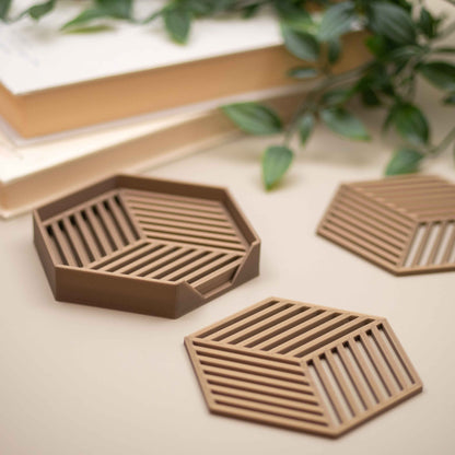 Geometric Cube Coasters - Gold - 4 or 8 Pack