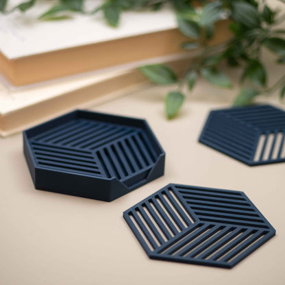 Geometric Cube Coasters - Navy Blue - 4 or 8 Pack