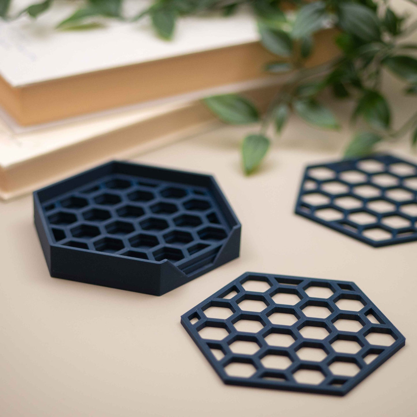Geometric Cube Coasters - Navy Blue - 4 or 8 Pack