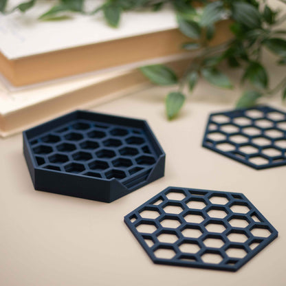 Geometric Cube Coasters - Navy Blue - 4 or 8 Pack