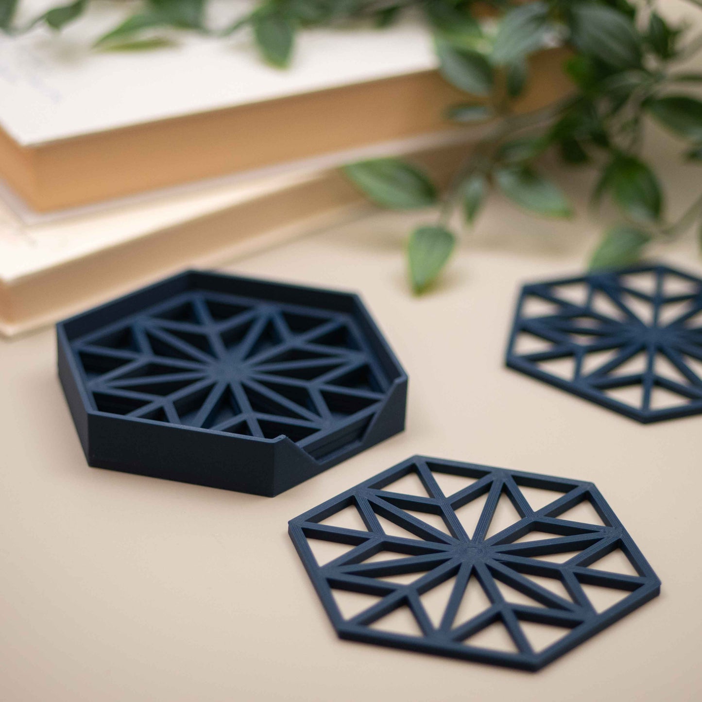 Geometric Cube Coasters - Navy Blue - 4 or 8 Pack