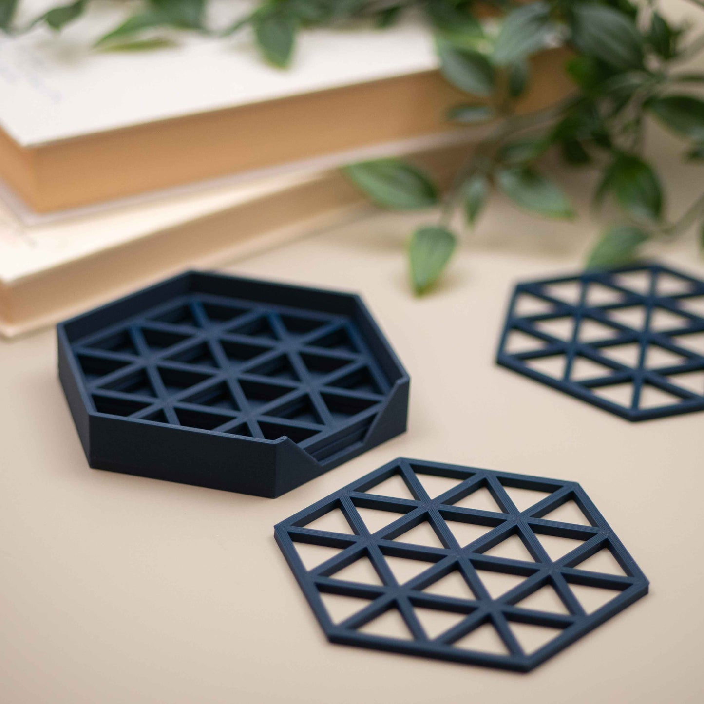 Geometric Cube Coasters - Navy Blue - 4 or 8 Pack