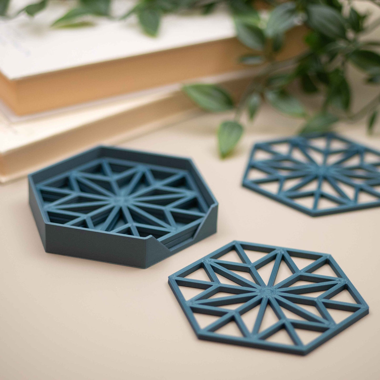 Geometric Cube Coasters - Kingfisher (Teal) Blue - 4 or 8 Pack