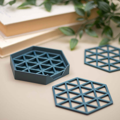 Geometric Cube Coasters - Kingfisher (Teal) Blue - 4 or 8 Pack