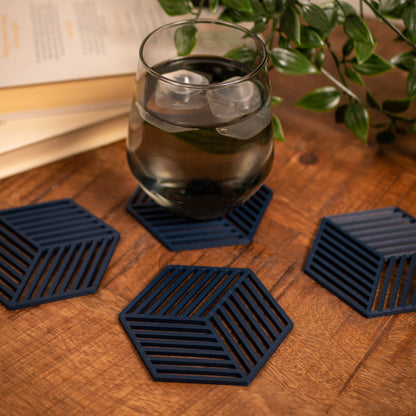 Geometric Cube Coasters - 4 or 8 pack - Navy Blue, Stone Grey, Black and White - Vantage 3D Prints