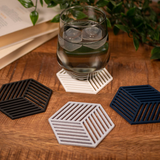 Geometric Cube Coasters - 4 or 8 pack - Navy Blue, Stone Grey, Black and White - Vantage 3D Prints