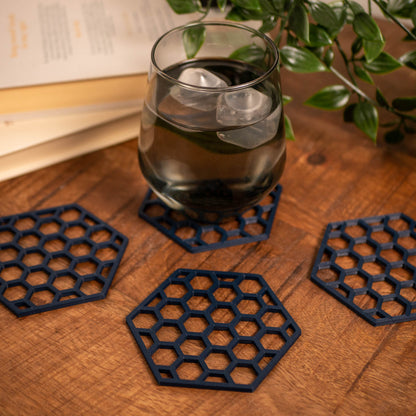 Geometric Honeycomb Pattern Coasters 4 or 8 pack - Navy Blue, Stone, Black and White - Vantage 3D Prints