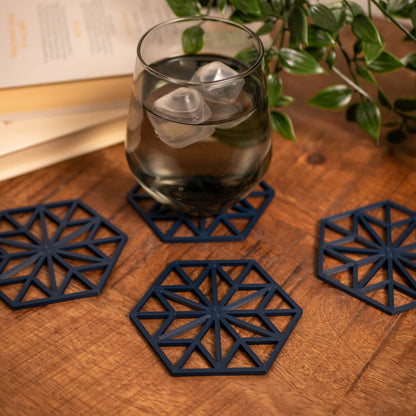 Geometric Star Pattern Coasters 4 or 8 pack - Navy Blue, Stone, Black and White - Vantage 3D Prints