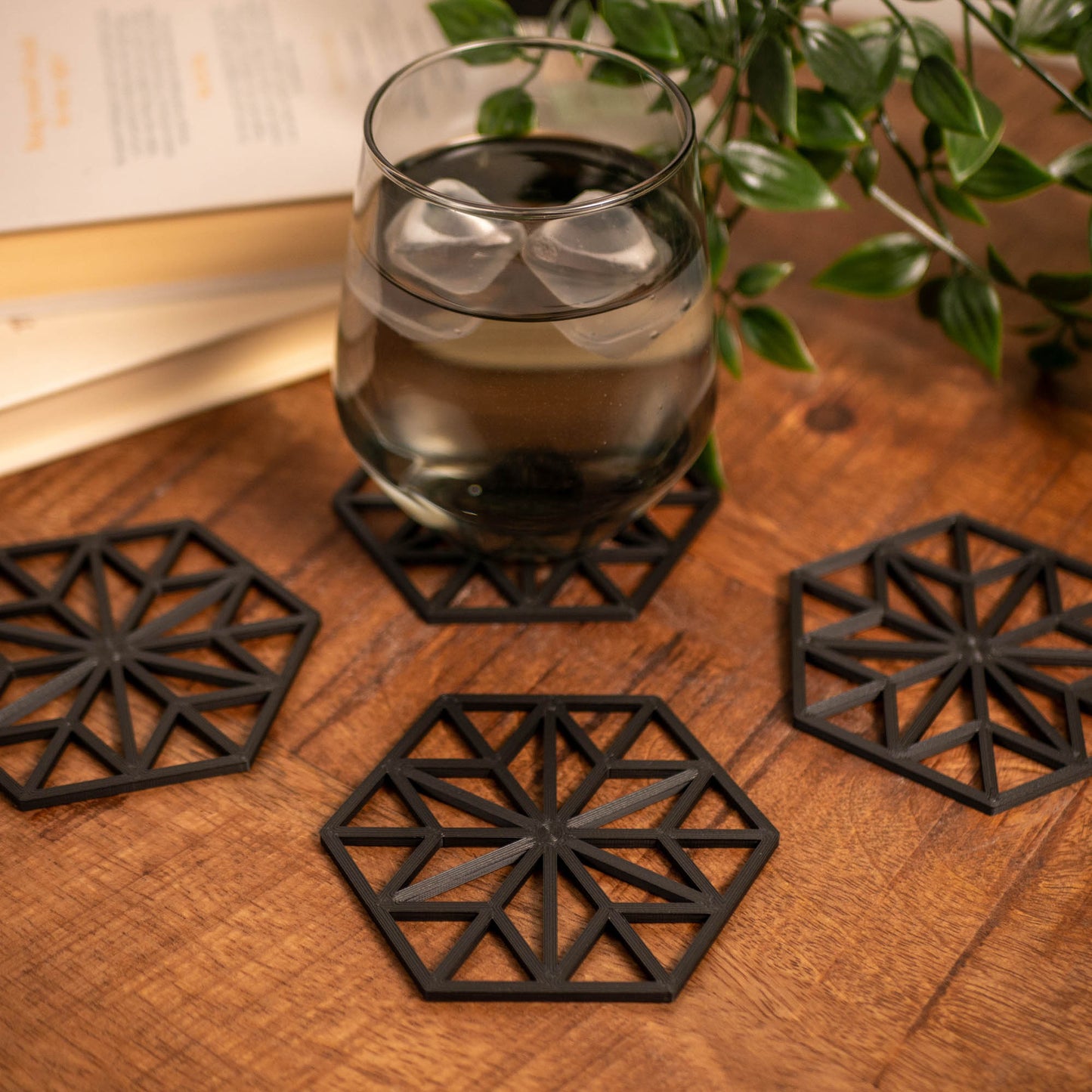 Geometric Star Pattern Coasters 4 or 8 pack - Navy Blue, Stone, Black and White - Vantage 3D Prints