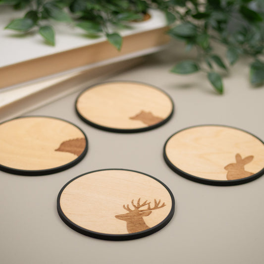 Woodland Animal Coasters: Fox, Stag, Hedgehog & Rabbit, Rustic Home Decor, Cottagecore Gift
