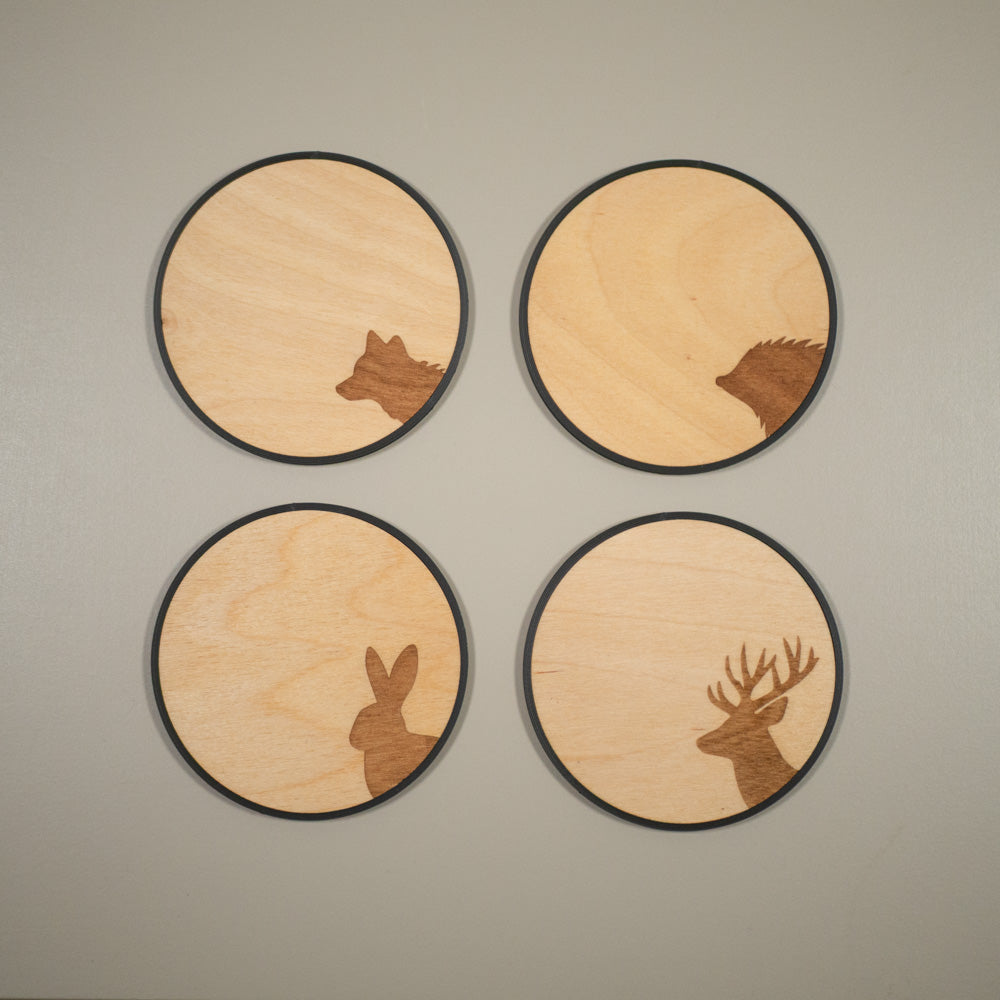 Woodland Animal Coasters: Fox, Stag, Hedgehog & Rabbit, Rustic Home Decor, Cottagecore Gift