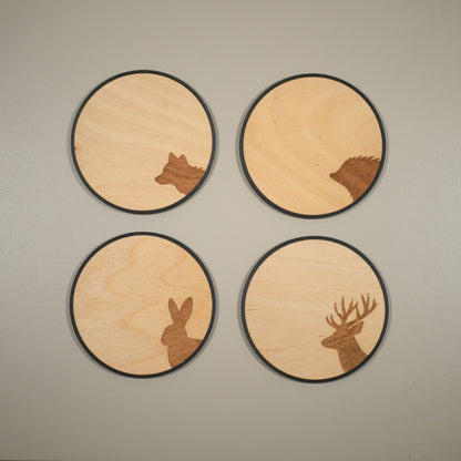 Woodland Animal Coasters: Fox, Stag, Hedgehog & Rabbit, Rustic Home Decor, Cottagecore Gift