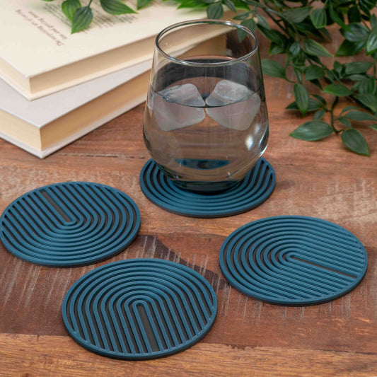 Circular Arch Coasters - 4 or 8 pack - Kingfisher Blue/ Gunmetal Grey