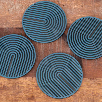 Circular Arch Coasters - 4 or 8 pack - Kingfisher Blue/ Gunmetal Grey