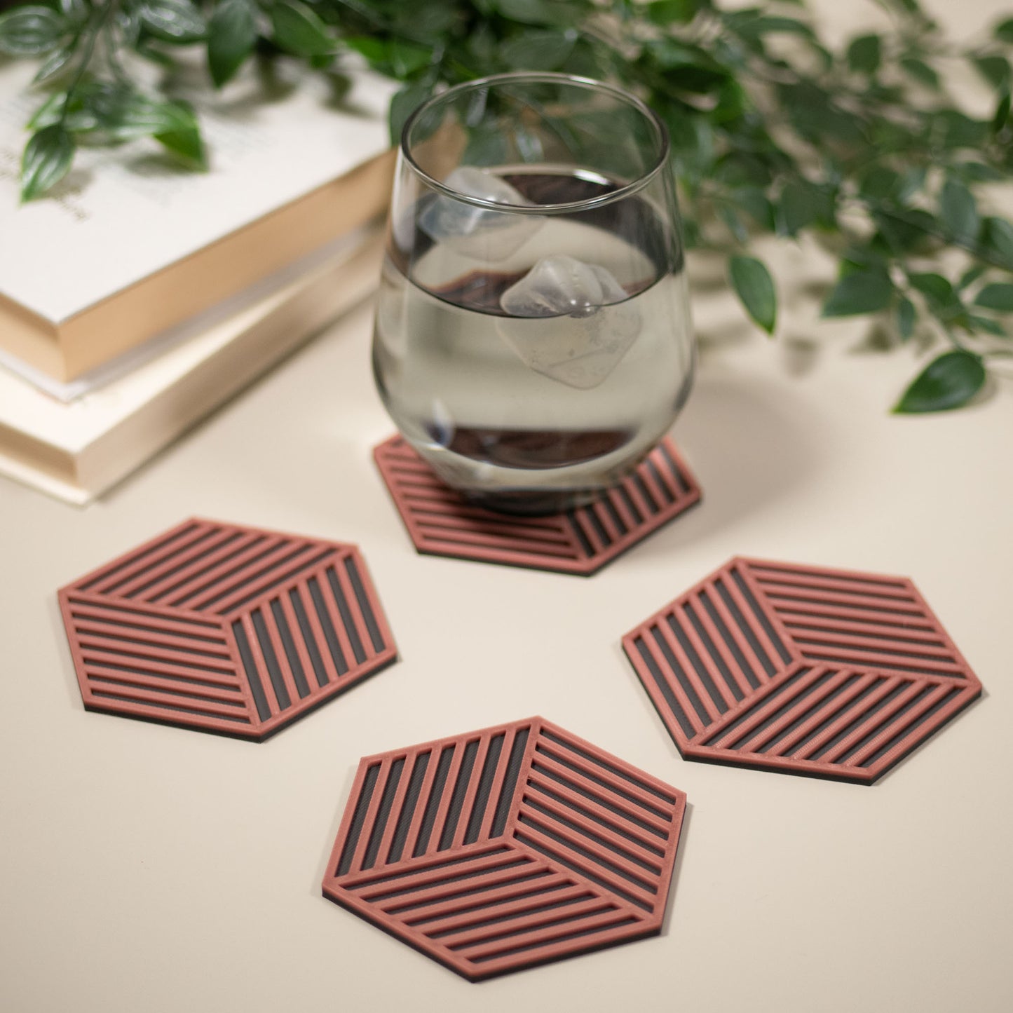 Copper Hexagonal Coasters - 4 or 8 pack - Copper/ Gunmetal Grey