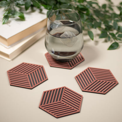 Copper Hexagonal Coasters - 4 or 8 pack - Copper/ Gunmetal Grey