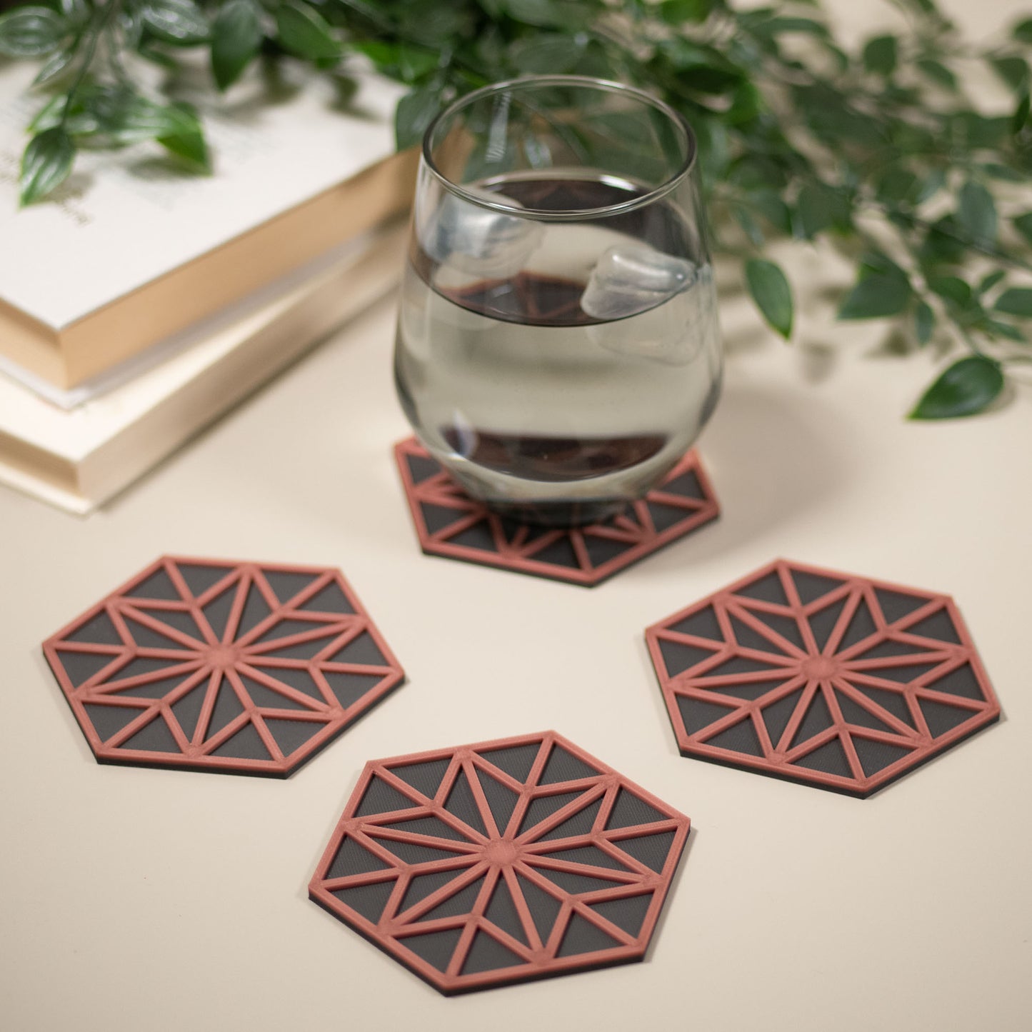 Copper Hexagonal Coasters - 4 or 8 pack - Copper/ Gunmetal Grey