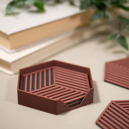 Copper Hexagonal Coasters - 4 or 8 pack - Copper/ Gunmetal Grey