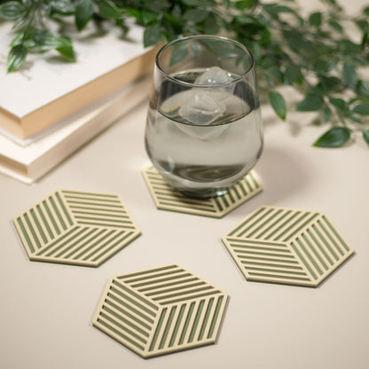 Olive Green Hexagonal Coasters - 4 or 8 pack