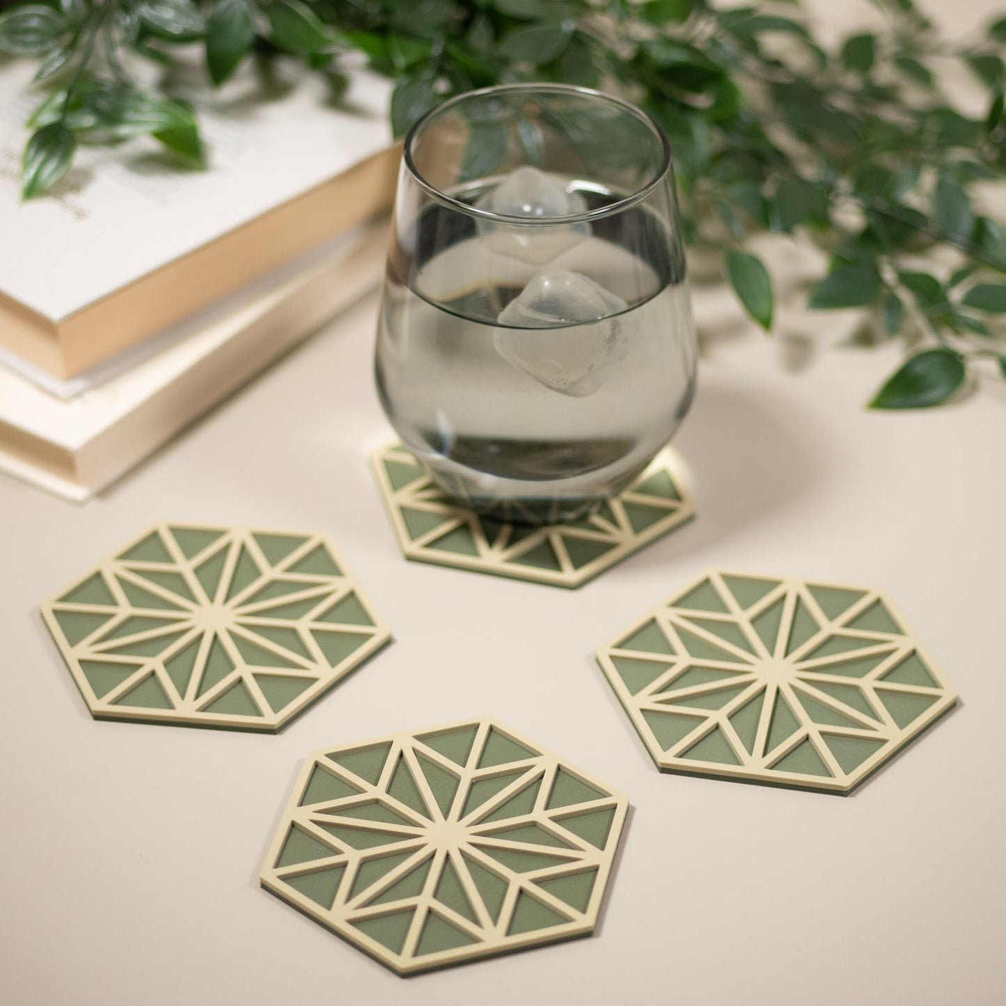 Olive Green Hexagonal Coasters - 4 or 8 pack