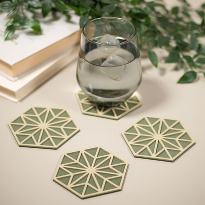 Olive Green Hexagonal Coasters - 4 or 8 pack