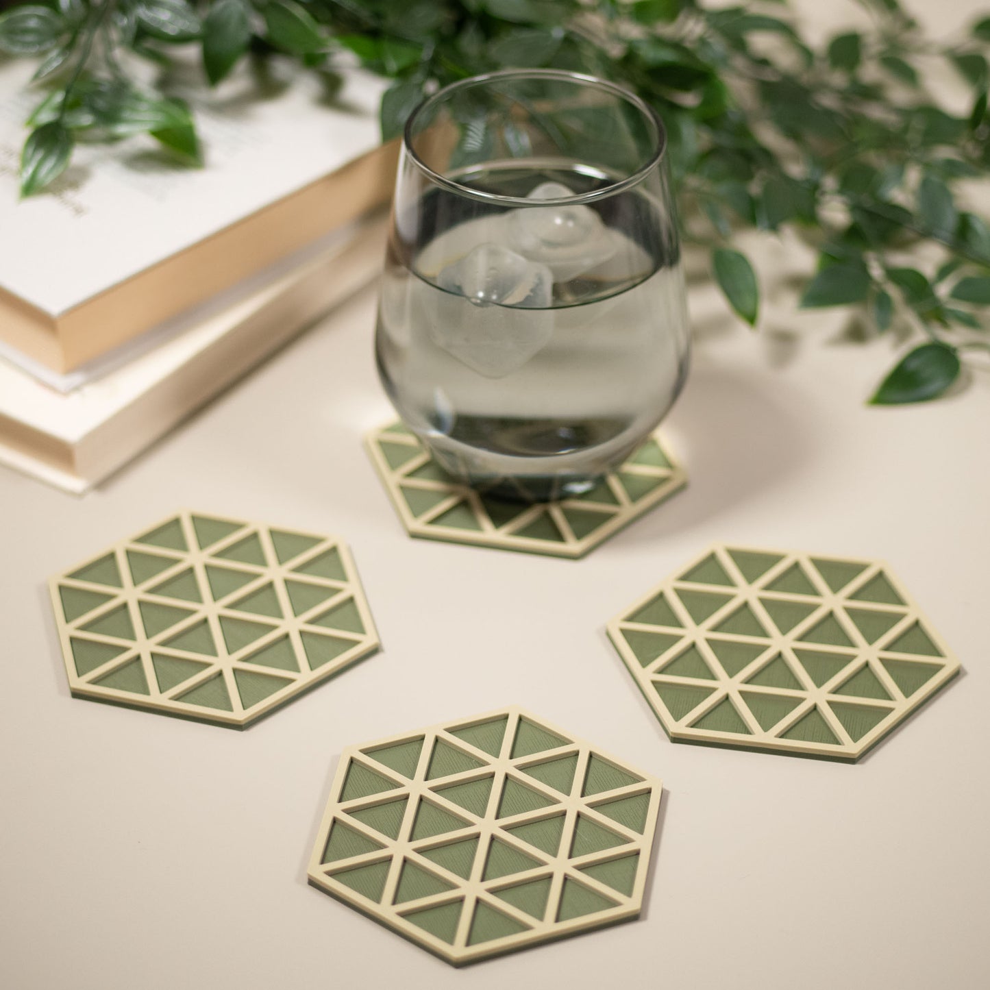 Olive Green Hexagonal Coasters - 4 or 8 pack