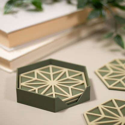 Olive Green Hexagonal Coasters - 4 or 8 pack