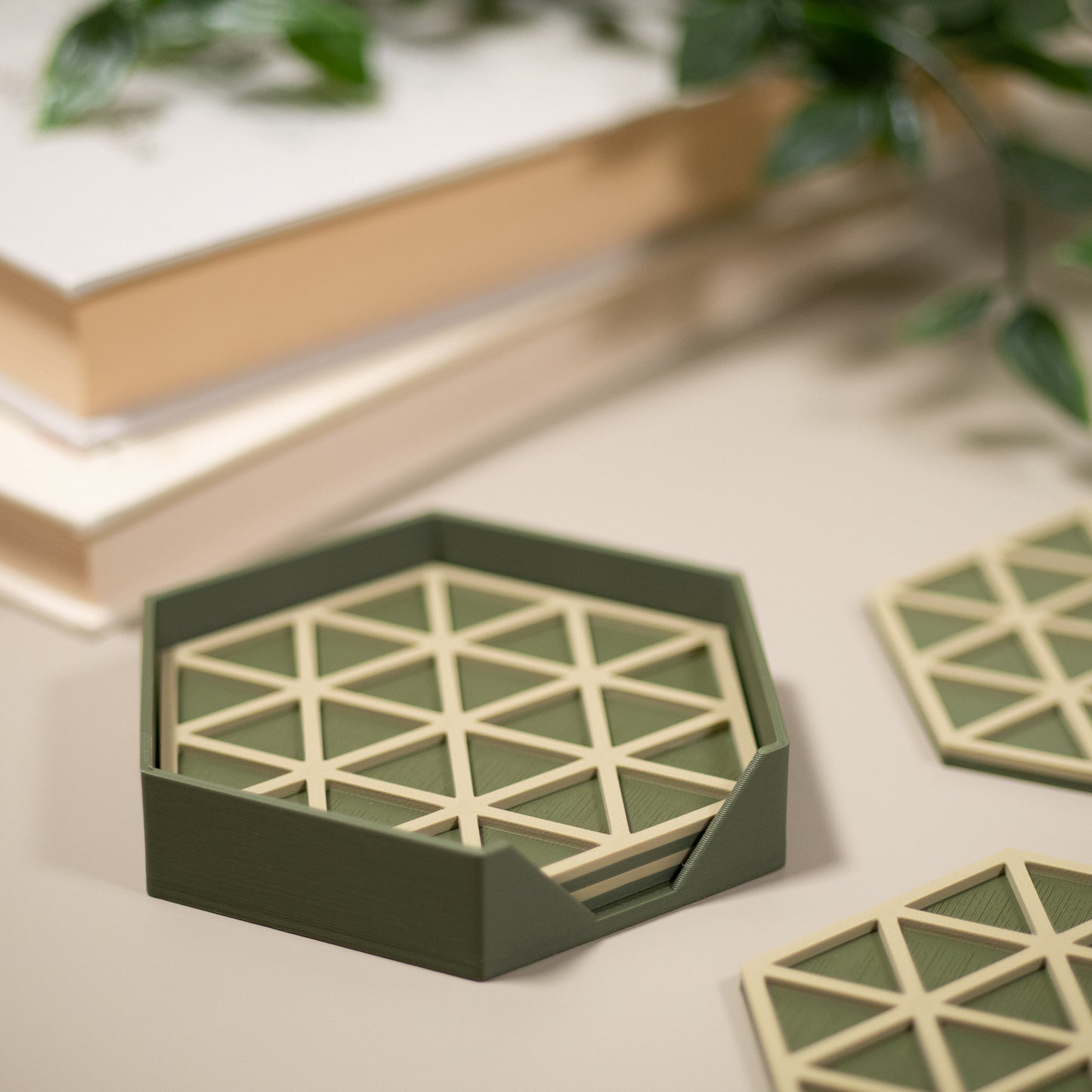 Olive Green Hexagonal Coasters - 4 or 8 pack