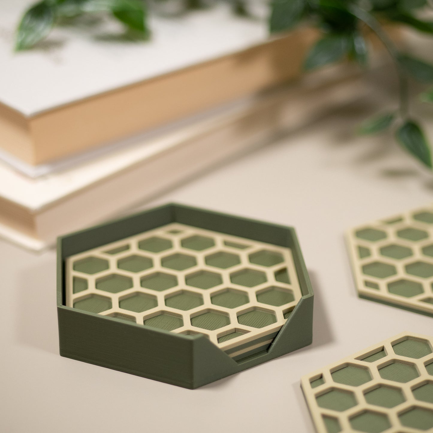 Olive Green Hexagonal Coasters - 4 or 8 pack