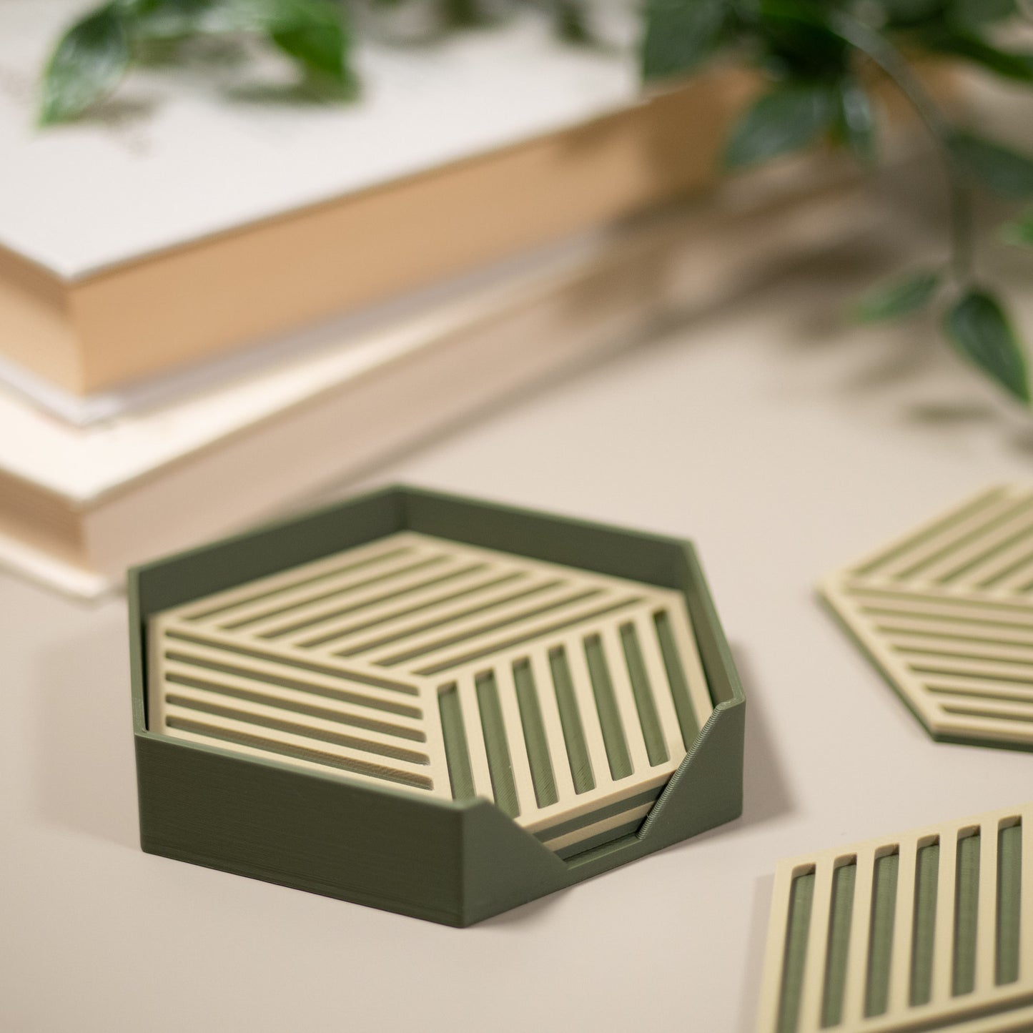 Olive Green Hexagonal Coasters - 4 or 8 pack