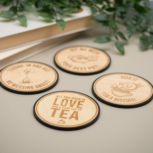 Funny Tea Coasters : "Risk It For A Biscuit", Tea Puns, Office Gift, Engraved Wood Coaster