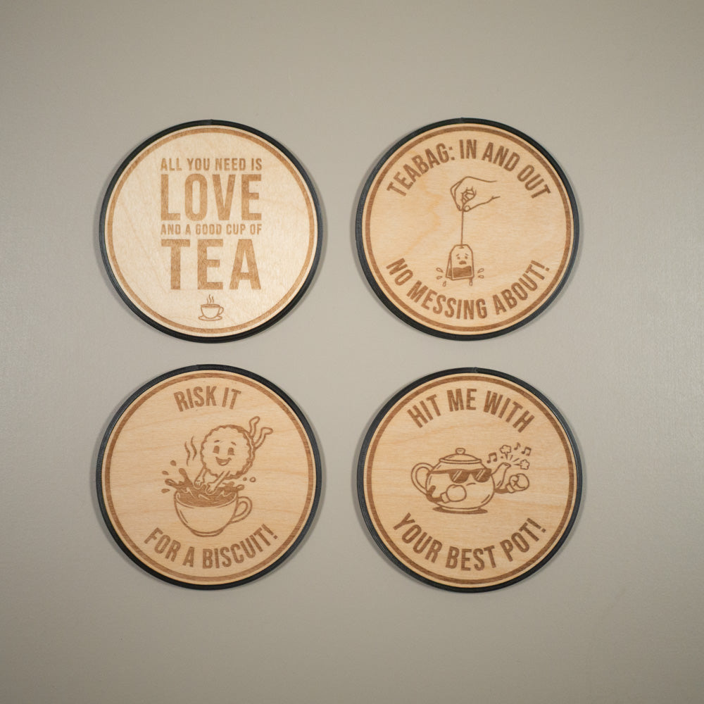 Funny Tea Coasters : "Risk It For A Biscuit", Tea Puns, Office Gift, Engraved Wood Coaster