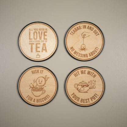 Funny Tea Coasters : "Risk It For A Biscuit", Tea Puns, Office Gift, Engraved Wood Coaster